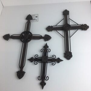 NWT Better Homes & Gardens 3 pc Cross Wall Decor Rustic Metal Home Interiors